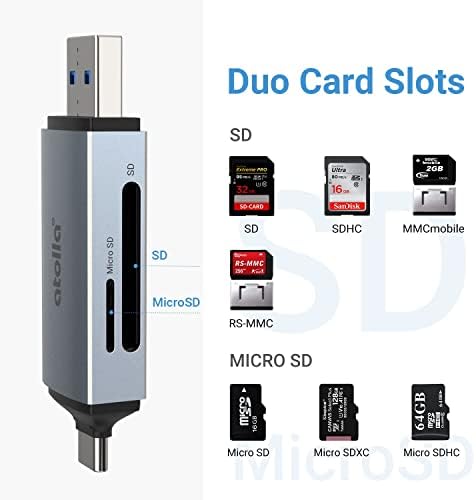 SD Kart Okuyucu, atolla USB Tip C + USB 3.0 Hafıza Kartı Adaptörü MacBook Air/Pro, iPad Pro, Samsung Galaxy S20, Yüzey Kitabı