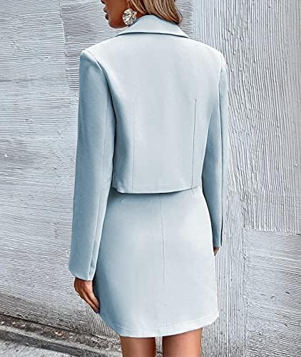 Dellytop kadın Iş Rahat Blazer Ceketler ve Yüksek Belli Kalem Mini Etek Takım Elbise Set Iki Parçalı Kıyafetler
