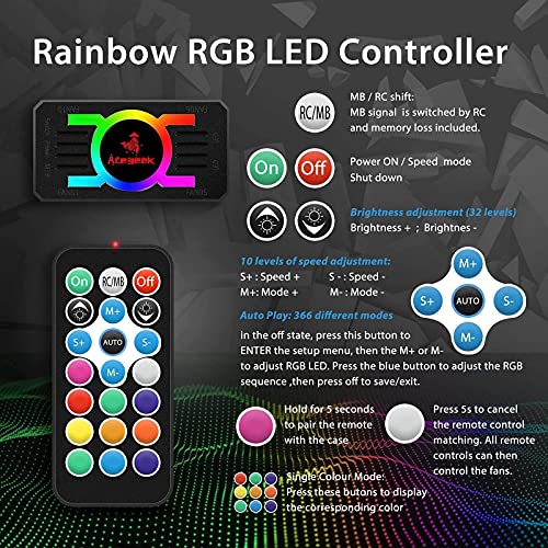 Acegeek RGB Fanlar 120mm 3 Paket, Adreslenebilir RGB Kasa Fanları, Çift ışık Döngüsü 5V ARGB Fanlar, Anakart Kontrolörlü RGB