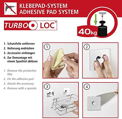Wenko Turbo-Loc Quadro Krom Diş Fırçası Tutacağı, 7 x 10 x 9,5 cm, Diş Fırçası ve Diş Macunu için, Sondaj Gerektirmez