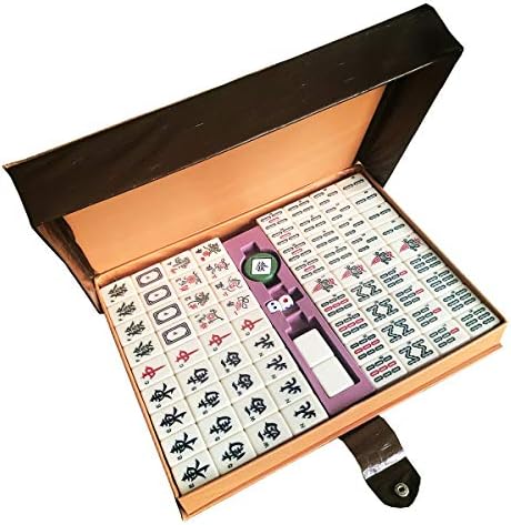 Taşıma Seyahat Çantası ile Mahjong Seti, Arap Rakamları ile Büyük 144 Yüksek Dereceli Fayans, Çin Mahjong Oyun Seti (Majiang)