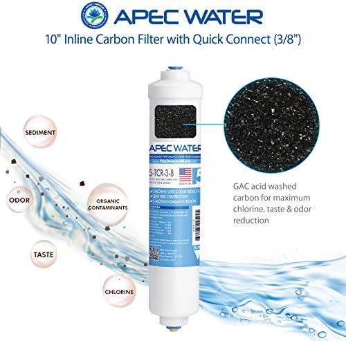 APEC Su Sistemleri 5-TCR-3-8 APEC ULTİMATE Serisi ABD Yapımı 10 Hızlı Konnektörlü Sıralı Karbon Filtre (3/8) , Beyaz
