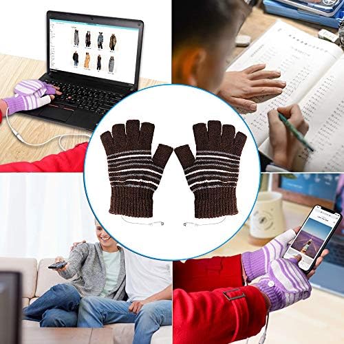 [2 Paket] USB ısıtmalı Eldiven Erkekler ve Kadınlar için Mitten, USB 2.0 Powered Stripes ısıtma Desen örgü yün ısıtmalı eldiven