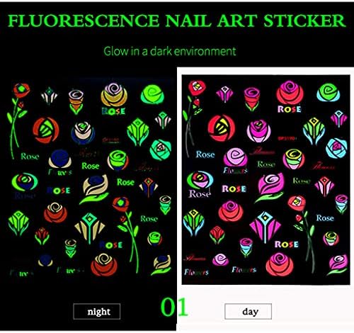 Y-YUNLONG Aydınlık Nail Art Etiketler Çıkartmaları 3D Kendinden Yapışkanlı Floresan Renk Dekorasyon