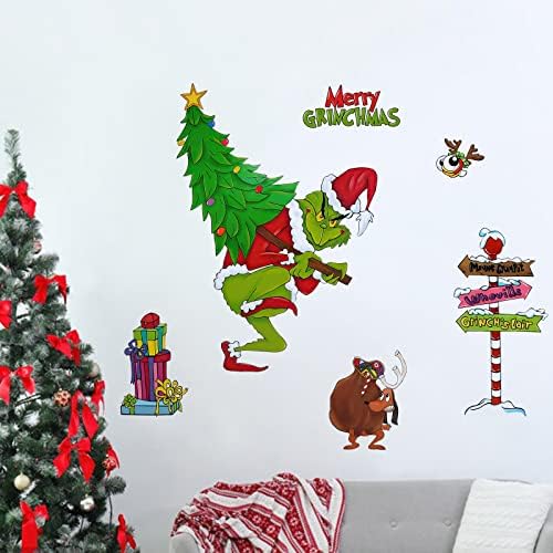 Yovkky Merry Christmas Duvar Çıkartmaları Etiketler, Noel Ağacı Işareti Tatil Max Köpek Dekor, kış Yeşil Kırmızı Çiftlik Ev Mutfak