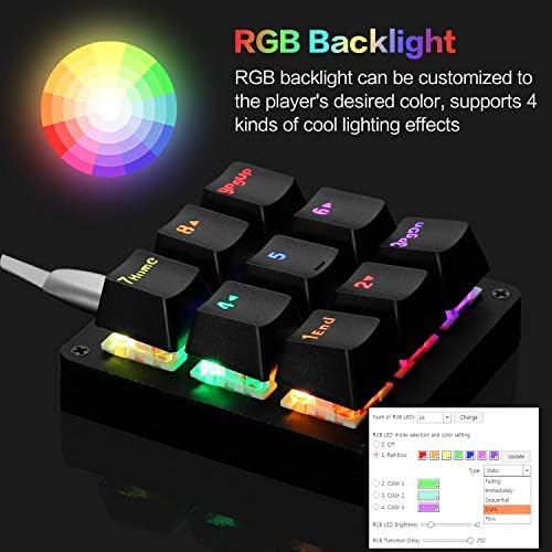 Koolertron Tek Elle Makro Mekanik Klavye, RGB LED Arkadan Aydınlatmalı Taşınabilir Mini Tek Elle Mekanik Oyun Tuş Takımı OSU!