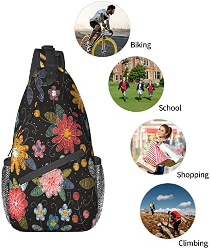 Nakış Dekoratif Çiçek Unisex Göğüs Çanta Crossbody asma sırt çantası Seyahat Yürüyüş Sırt Çantası Crossbody omuzdan askili çanta