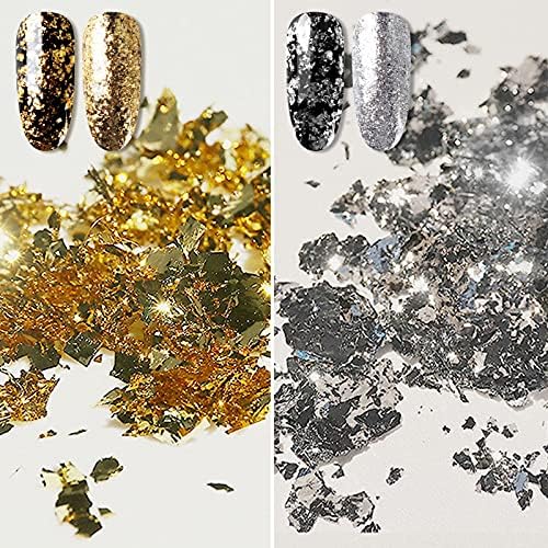 Allstarry 2 Kutuları Tırnak Folyo Gevreği Sequins Düzensiz Metalik Yaprak Çip Glitter Altın Gümüş Nail Art Çıkartmaları Yaldız