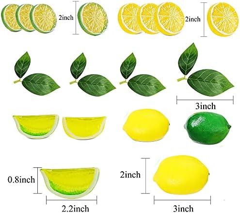 43 pcs Yapay Limon, Sahte Kireç Dilimleri, Sahte Limon Blokları ve Simülasyon Limon Yaprakları, Sarı Süslemeleri için Ev Mutfak,