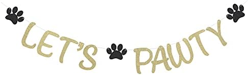 Altın Glitter Let Pawty Banner Pet Köpek Kedi Doğum Günü Partisi Kağıt Işareti Köpek Paw Fotoğraf Prop Kesim Parti Süslemeleri
