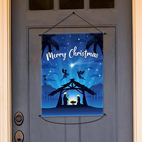 Kutsal Doğuş Noel Kapı Afiş Süslemeleri Açık / Kapalı Yemlik Sahne Dini Mavi Noel Gece Afiş Ev Ofis Dekor
