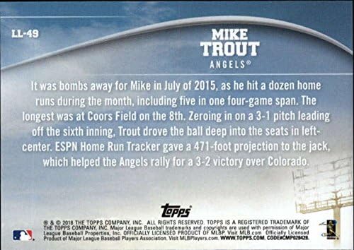 2018 Topps Longball Efsaneleri LL-49 Mike Trout Los Angeles Angels Resmi MLB Beyzbol Ticaret Kartı Ham (NM veya Daha İyi) Durumda