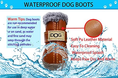 RMAMSCOV Pet Köpek Ayakkabı, 4 Pcs Kar Küçük köpek Çizmeleri, Kış Su Geçirmez Tırtıklı PU Deri Sıcak koruyucu çizmeler ile Ayarlanabilir