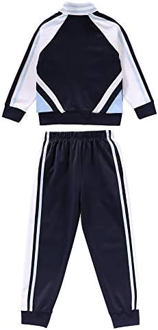 ınhzoy Çocuk Erkek Kız 2 Parça Spor Kıyafetler Patchwork Yazı Fermuar Ceket Elastik Kemer Pantolon Set Üniforma