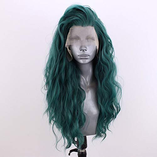 Choshım Saç Yeşil renk sentetik dantel ön peruk ısıya dayanıklı iplik uzun kıvırcık dalgalı moda stil Ücretsiz bölüm yeşil dantel