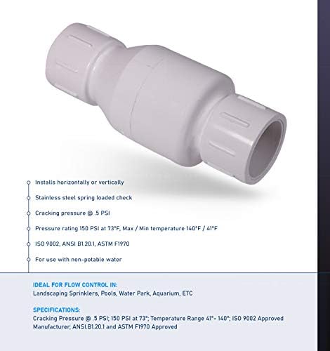 Geri Akış Önleme için Orta Hat Vana PVC Sıralı Çek Valf 1 Solvent Bağlantıları Beyaz Plastik (4I2T100)
