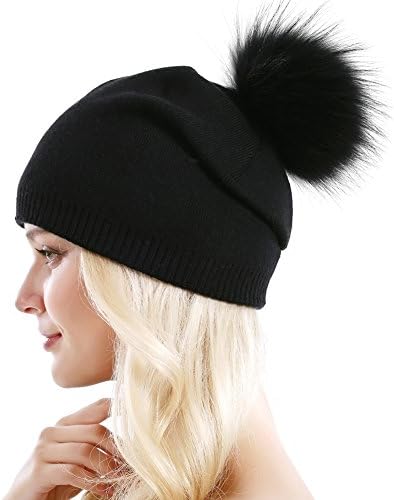 Kadın Örgü Yün Bere-Kış Moda Katı Yün Şapka Gerçek Çıkarılabilir Rakun Kürk Pom Pom Sıcak Kayak Bere