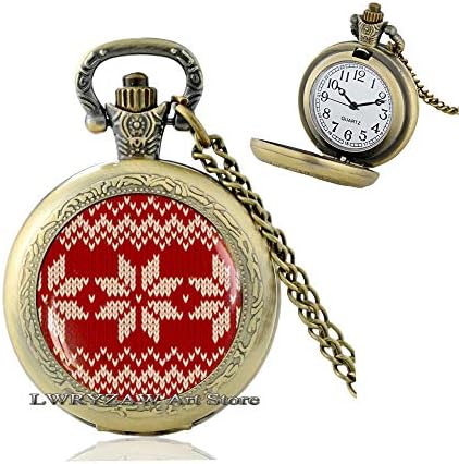 Kırmızı Noel Kazak cep saati Kolye, Kar Tanesi Kolye, Kar Tanesi Takı, İskandinav Halk Sanatı, Noel Takı, Noel Süsleri cep saati