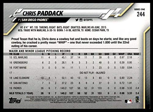 2020 Topps Altın Yıldız Beyzbol 244 Chris Paddack San Diego Padres Yeşil WM Sınırlı Sayıda Fabrika Setinden Bireysel Resmi MLB