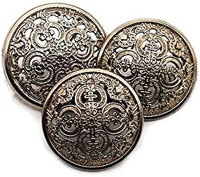 5 Adet Hollow Metal Düğme Siyah Şerit Altın Düğmeler Yuvarlak Dekoratif Düğme Giysi Dikiş Aksesuarları için (Gun Metal, 20mm)