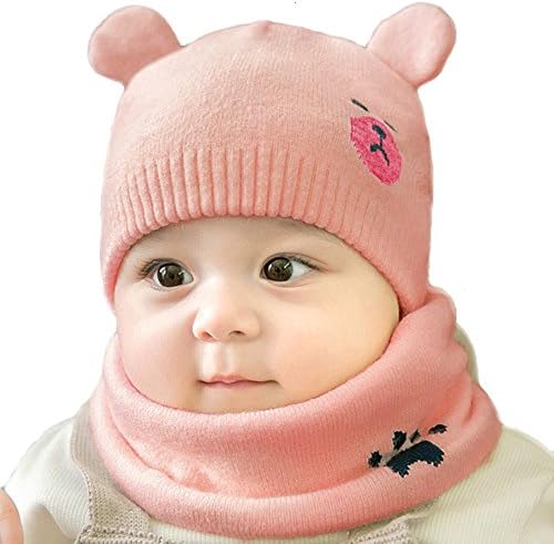 Urberry Örgü Bere Kap Bebek için, Sonbahar Sıcak Çocuklar Kız Erkek Kulak Şapka+Eşarp Bebekler için 0-12Month