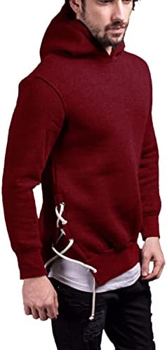 Sonbahar ve Kış Kapşonlu Kalın Renk İpli Kazak Katı Uzun Kollu erkek erkek Hoodies & Sweatshirt (Şarap, XXL)