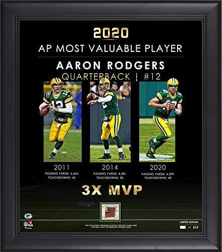 Aaron Rodgers Green Bay Packers, 15 x 17 3 Kez MVP Kolajını Bir Parça Oyunla Çerçeveledi-Kullanılan Futbol-512 Sınırlı Sayıda