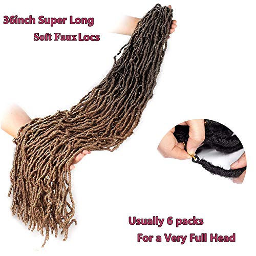 Kahverengi Tığ Saç 36 inç Süper Uzun Yumuşak Sahte Locs Ombre Tığ Örgü Doğal Ön İlmekli Doğal Tığ Locs Kıvırcık Dalga Örgü Saç(36