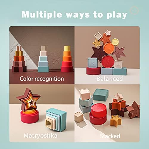 OESSUF Silikon Sıralama Istifleme Oyuncak 15 Pcs Istifleme Bardak Pastel Renkler Yuvalama Oyuncak Çocuklar için Erken eğitici