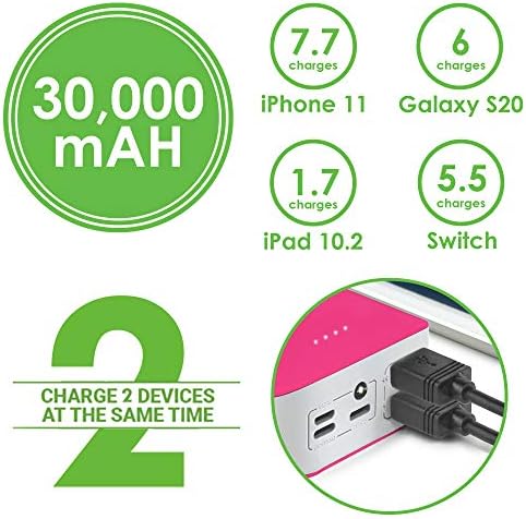 Aduro Taşınabilir Şarj Cihazı Güç Bankası 30,000 mAh Harici Pil Paketi iPhone, iPad, Samsung Galaxy, Android ve USB Aygıtları