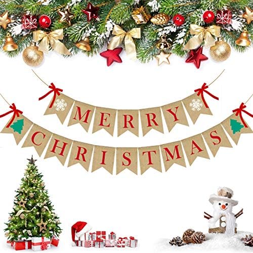 PACETAP Merry Christmas Banner Çuval Bezi, Noel Şömine Banner Noel Duvar Afiş, Noel ağaç Dekor, noel Ev Baca Kapalı Süslemeleri,