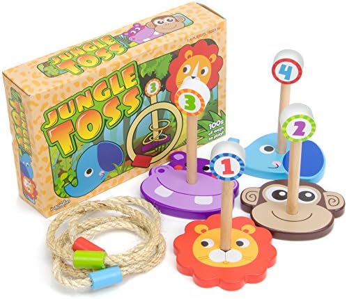 Imagination Generation Jungle Ring Toss Oyunu, 4 Ahşap Hayvanat Bahçesi Hayvan Hedefi ile Kapalı/Açık Aile Eğlencesi
