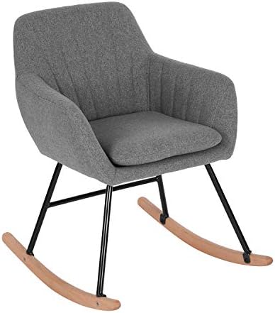 HouseInBox Sallanan Sandalye, Masif Ahşap Ayaklı Yumuşak Kumaş Döşemeli Modern Koltuk, Koyu Gri