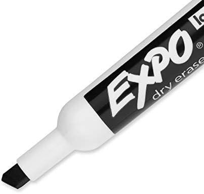EXPO Düşük Koku Kuru Silme İşaretleyici / Keski Ucu İşaretleyiciler / Beyaz Tahta İşaretleyiciler, Siyah, 36 Sayım