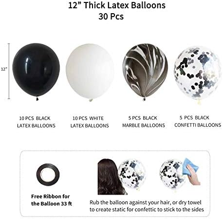 ANSOMO Siyah ve Beyaz Mutlu Doğum Günü Partisi Süslemeleri, 30 Adet Balonlar Afiş Folyo Saçak Perdeler, Erkekler Kadınlar için