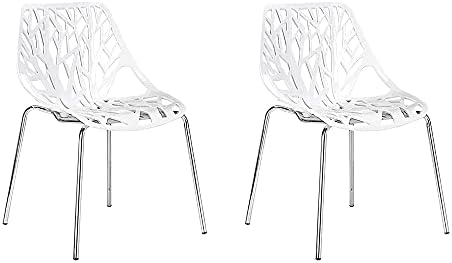 CangLong Modern Orta Yüzyıl Plastik Kabuk İçi Boş Yemek Sandalyeleri, 2 Set, Beyaz 2