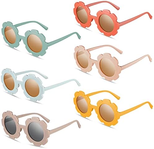 6 Adet yuvarlak çiçek güneş gözlüğü kızlar çiçek gözlük sevimli açık plaj gözlük çocuklar için