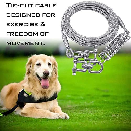 Amadget Köpek Bağlama Kablosu, 360°Döndür Toka ve Şok Emici Yaylı 20ft Dış Köpek Zinciri, 350 Pound'a Kadar Büyük Köpekler için