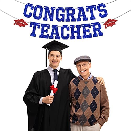 Tebrikler Öğretmen Afiş-Sınıf 2022 Mezuniyet Kiraz Kuşu İşareti, Tebrikler Grad Parti Süslemeleri Mavi ve Kırmızı Glitter