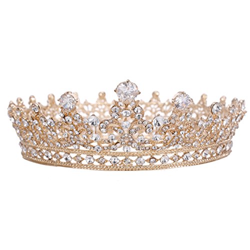 FUMUD Charm Rhinestone Zirkon Taç Gelin Tiara Kristal CZ Diadem Gelin Prenses Pageant Düğün Saç Aksesuarları Için (Altın)