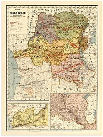 HİSTORİX Vintage 1896 Belçika Kongo Haritası-18x24 İnç Vintage Kongo Duvar Sanatı-Demokratik Kongo Cumhuriyeti Haritası - DRC