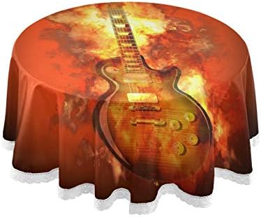 Gitar Yangın Alev Sıcak Kaya Marka Yuvarlak Keten Masa Örtüsü Yerleşimi Dantel Kenar Masa Örtüsü Mutfak Yemek Dekorasyon için