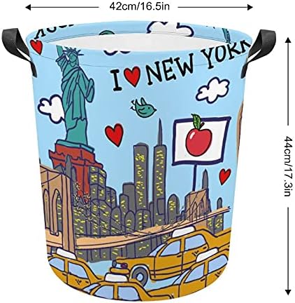 Ben Aşk New York Çamaşır Torbası Kolları İle Yuvarlak Sepet Su Geçirmez Depolama Sepeti Katlanabilir 16. 5x17. 3 İnç