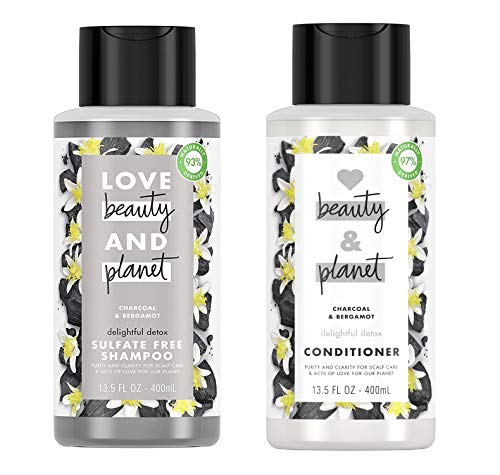 Love Beauty & Planet Sülfatsız Arındırıcı Şampuan ve Saç Kremi Seti, Kömür ve Bergamot (her biri 13,5 oz)