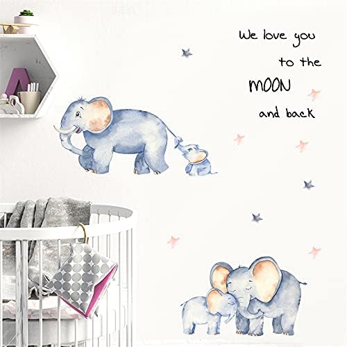 Anne Bebek Fil Duvar Çıkartmaları Sevimli Kreş Çocuk Odası Fil Duvar Sticker ile Yıldız Biz Seni Seviyorum Ay ve Geri Tırnaklar