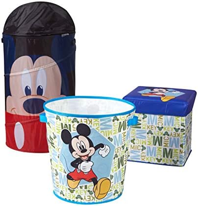 Fikir Nuova Disney Mickey Mouse 3 Parça Katlanabilir Depolama Seti ile Katlanabilir Osmanlı, Bin ve Figürlü Kubbe Pop Up Sepet,