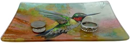 Değer Sanat Biblo Çanak, Hummingbird Dikdörtgen Cam Catchall Takı Tepsi, 5.75 İnç Geniş
