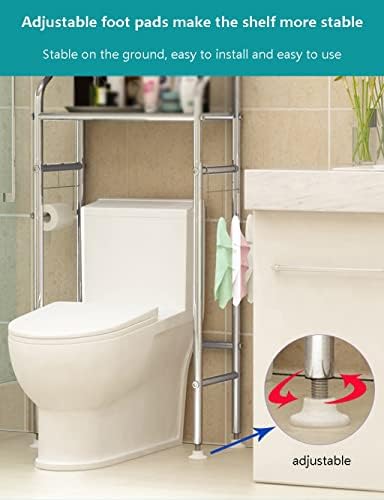 WQXD Pratik Tuvalet Rafları,Paslanmaz Çelik Kancalar Yerden Tasarruf Sağlayan Zemin Depolama Dolabı Köşe Komodin Rafı,Banyolarda