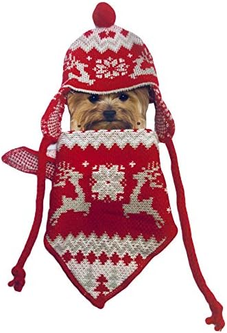 Fetchwear Pet Köpek Noel Kar Tanesi veya Ren Geyiği Bandana ve Şapka Örgü Seti Evcil Hayvan için Küçükten Büyüğe