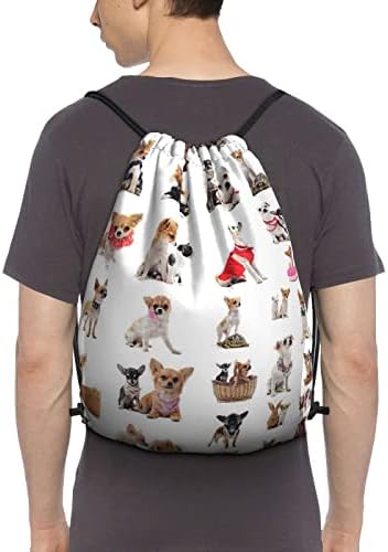 İpli Çanta spor çantası Erkekler Kadınlar İçin Sevimli Chihuahua Pug Desen ipli sırt çantası ipli çanta Spor ipli sırt çantası
